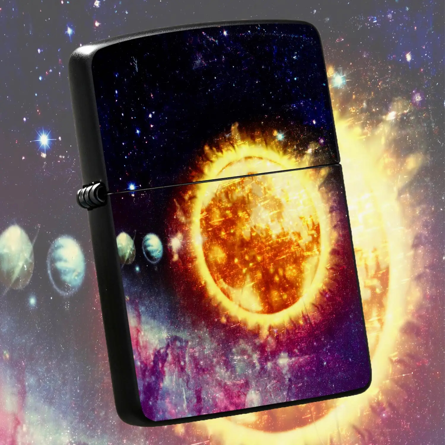 Interstellar Sun-Themed Portable Lighter, Stunning Cosmic Nebula Starburst Print Design, Aesthetic Personal Carry Item, Suitable For All Daily Scenarios, Trendy Style Perfect For Gifting Or Personal Use, Unique Sci-Fi A Humorous And Interes