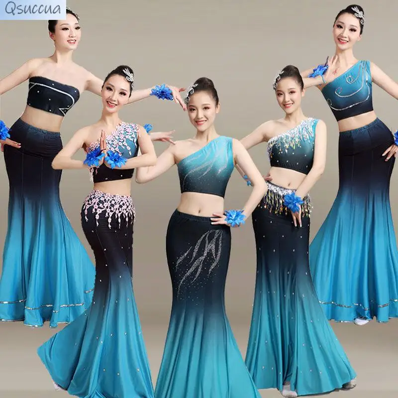 

New Adult Children's Dai Dance Costume Performance Costume Female Peacock Dance Bag Hip Fishtail Skirt