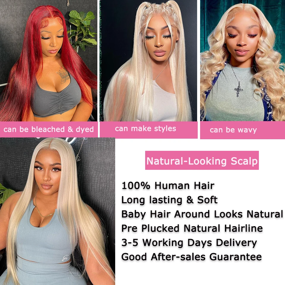 30Inch 613 Straight HD Lace Frontal Wig Pre Plucked 360 Lace Transparent Frontal Wig 100% Human Hair for Women Honey Blonde Wigs