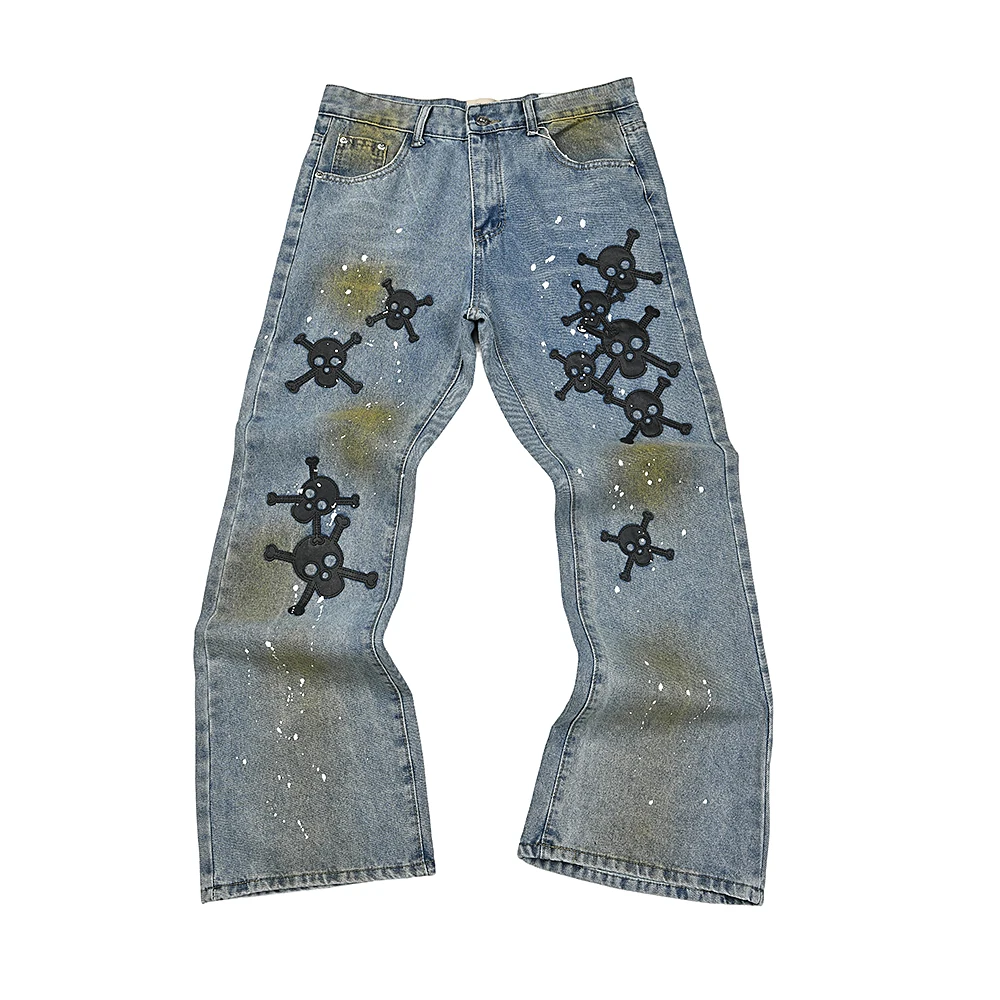 

Retro American Streetwear Tie Dye Print Loose Straight Leg Jeans Men's Women's Long Trousers Casual mid Waist Zipper Fly