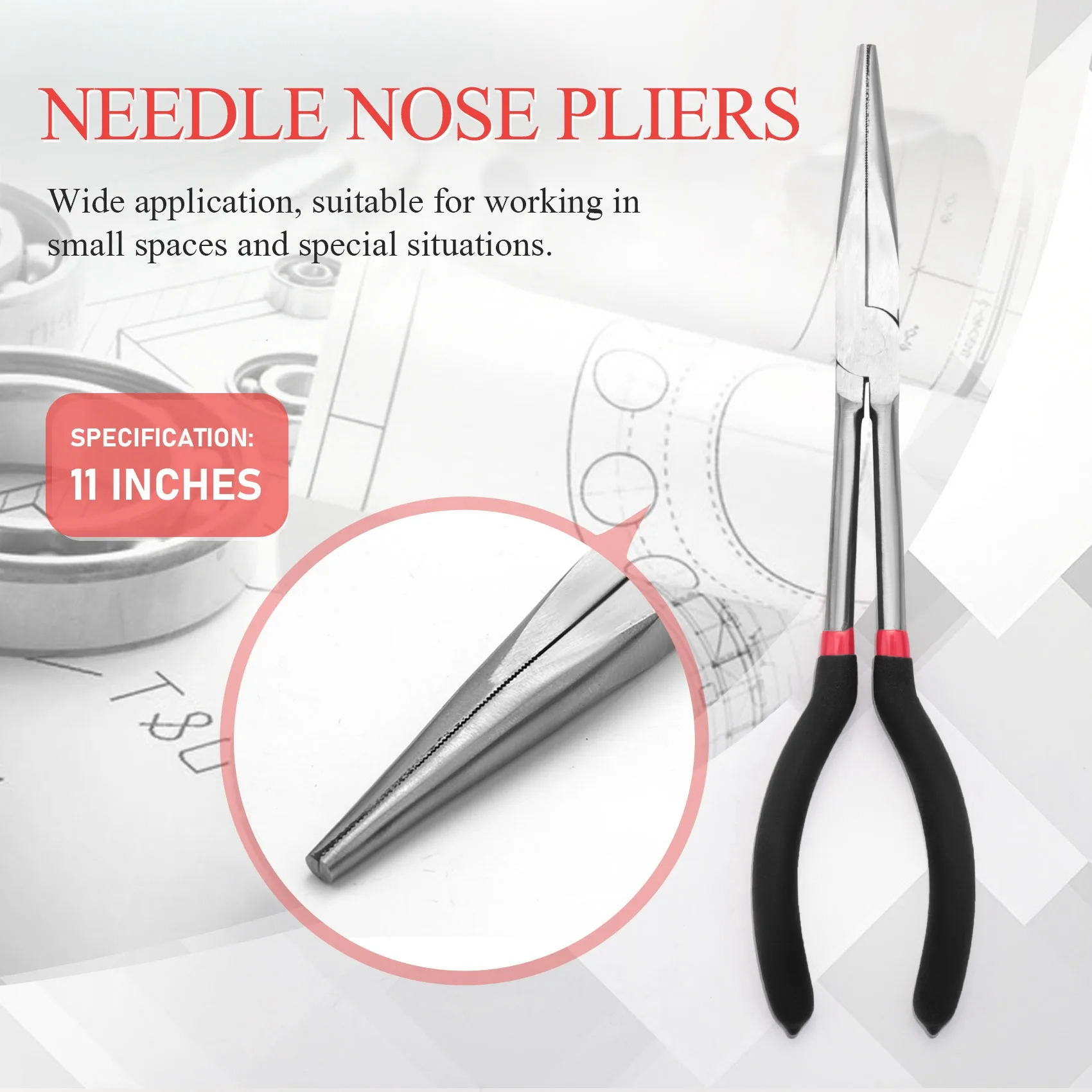 N88R Needle-Nose Pliers 11 Inch Super Long Needle-Nose Pliers with Long Handle Repair Tool 28cm