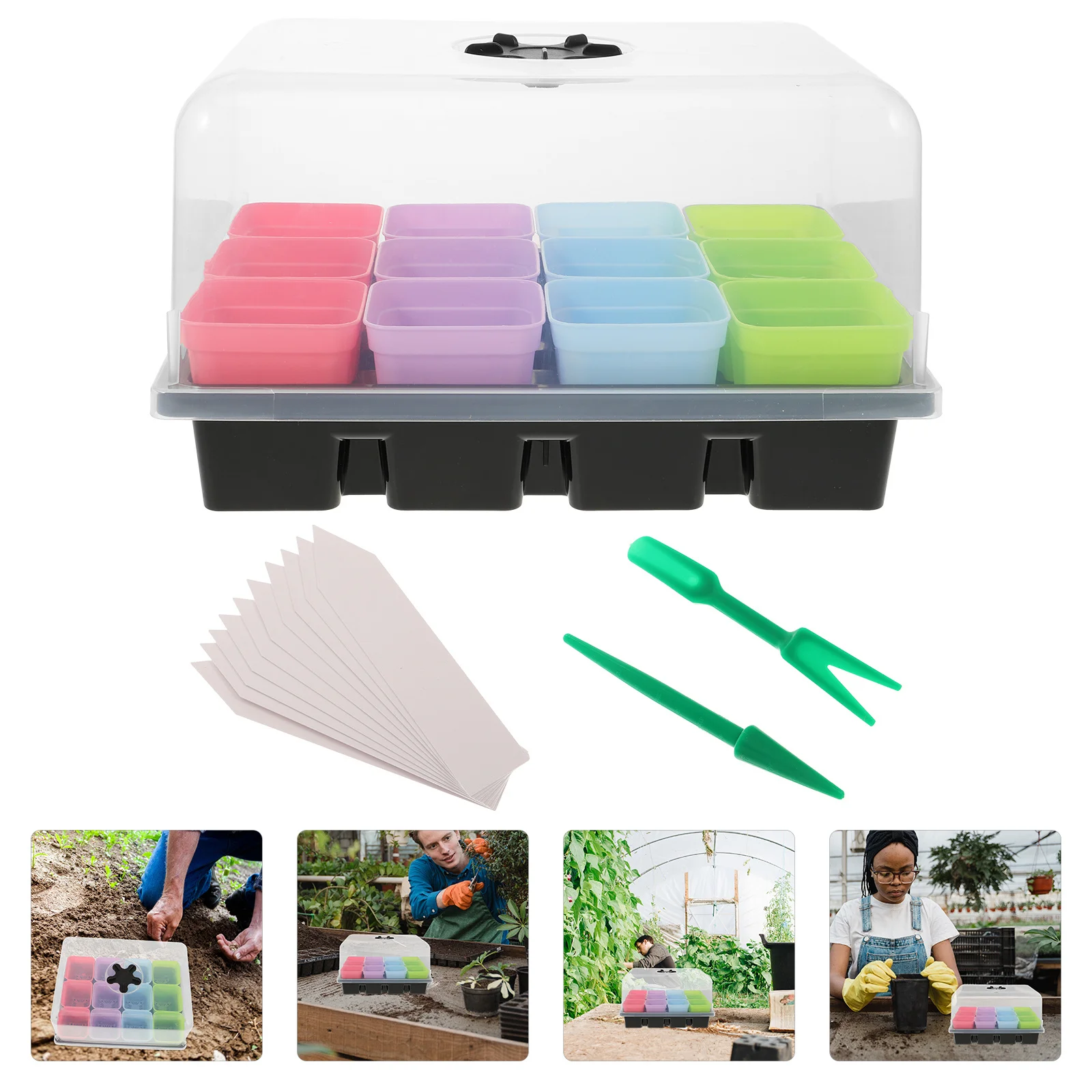 

1Set Square Plastic Planter Kit Minimalist Design with Drainage Holes for Indoor Grow Starter Nursery Pots Vegetable Herb Flower