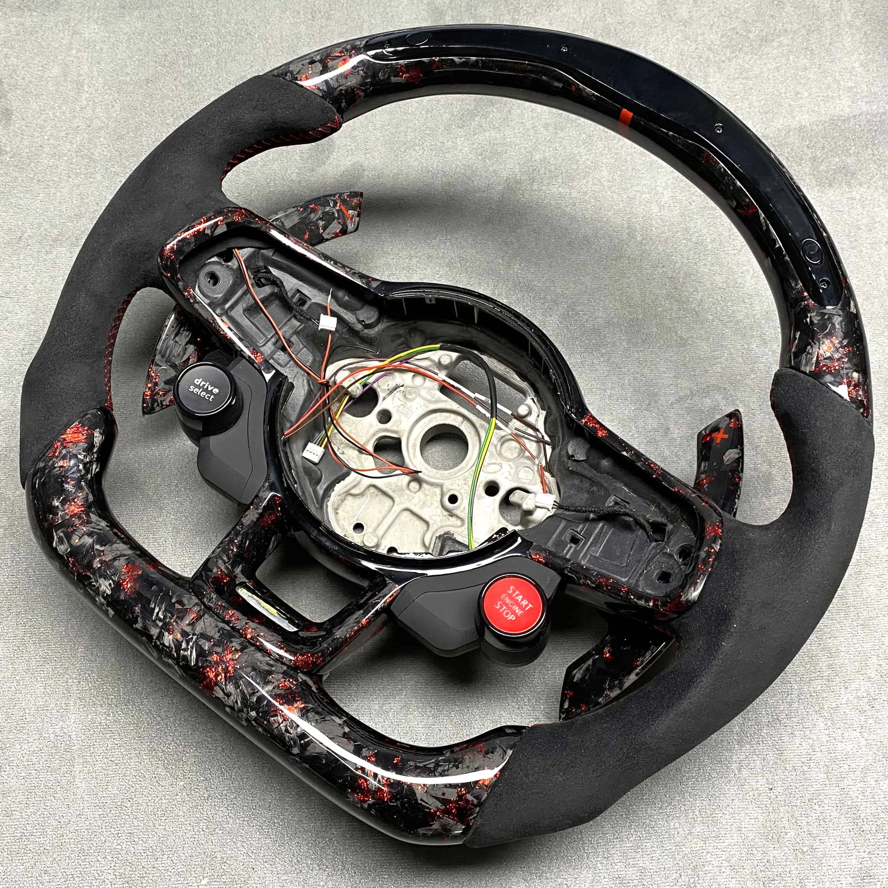 For VW Golf MK7 7.5 GTI R Polo, custom carbon fiber steering wheel with red sports style, one click start Alcantara LED