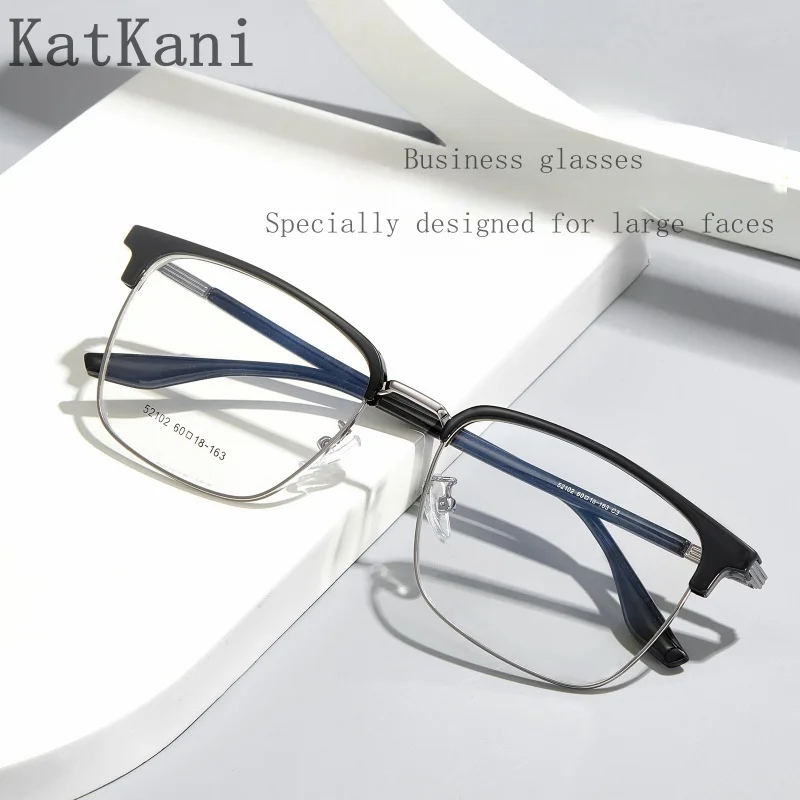 

KatKani Alloy Eyeglass Frame Business Face Men's Glasses Frame Anti slip TR Optical Prescription Men's Glasses 52102