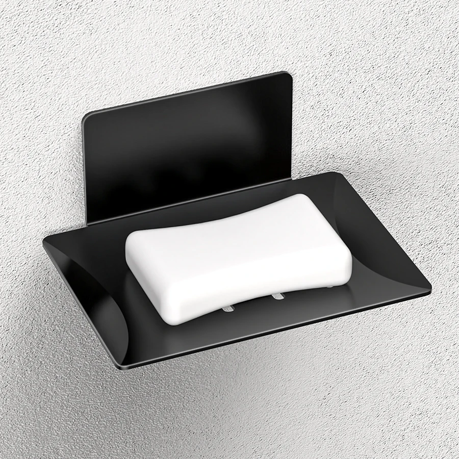 

1PC Black Minimalist Soap Dish - Anti-Rust, Non-Slip, Wall-Mounted with Drainage, Perfect for Bathroom/Hotel/Gym