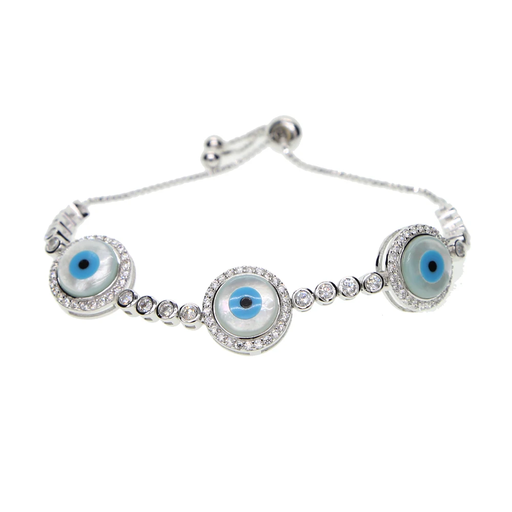 3 pcs mother of pearl evil eye charm tennis chain high quality adjusted fashion turkish jewelry bracelet