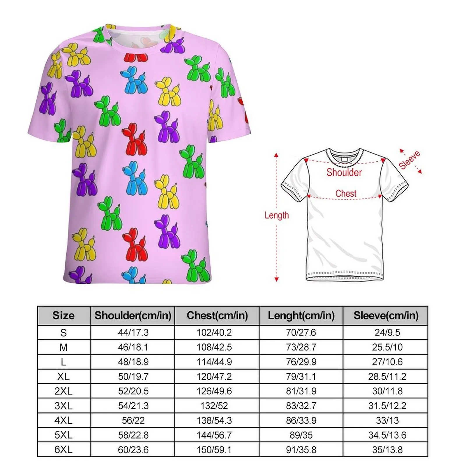 Big Size T Shirt Summer Colorful Balloon Animal Dog Print T-Shirts  Streetwear O Neck Tee Shirt Men Vintage Custom Tops