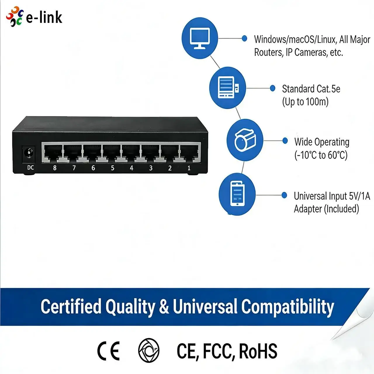 Wholesale Commercial 8-Port 10/100/1000Mbps  Ethernet Switch