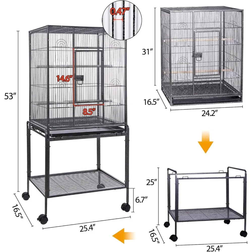 Wrought Iron Large Bird Flight Cage with Rolling Stand for African Grey Parrot Cockatiel Sun Parakeet Conure Lovebird Canary