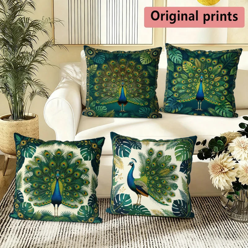 Peacock Tropical Throw Pattern Cushion Cover Suitable for Sofa Bedroom Car Pillow Cover