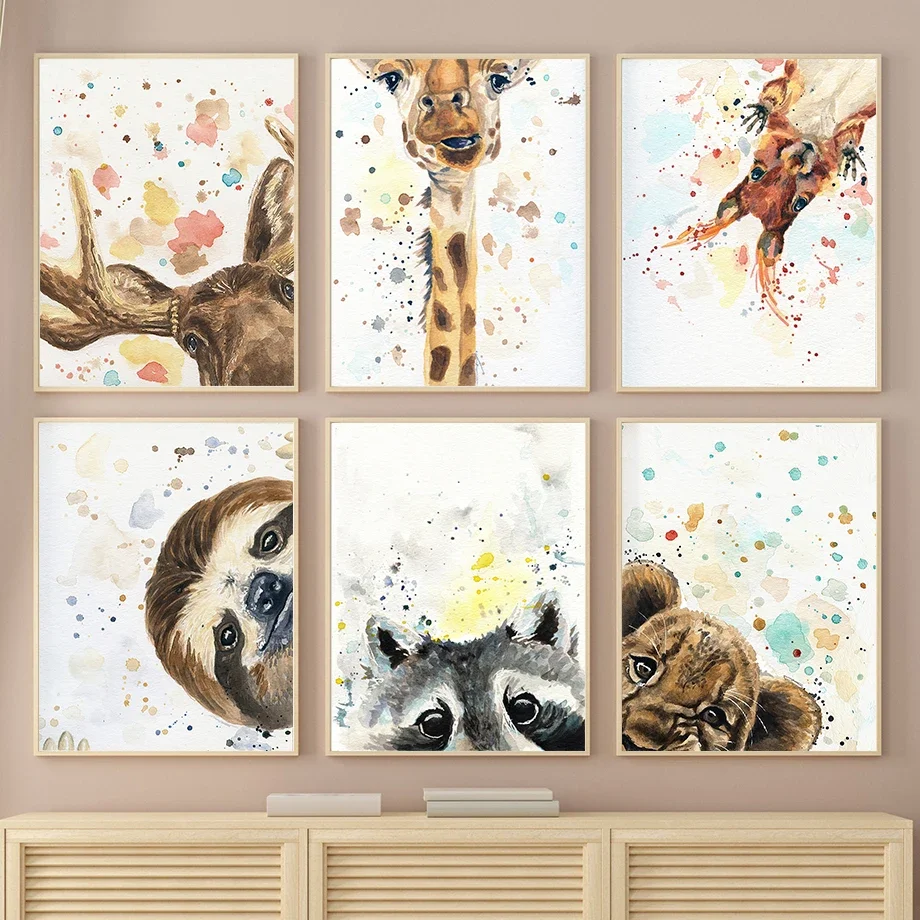 

Giraffe Deer Sloth Owl Lion Watercolor Wall Art Canvas Painting Nordic Posters And Prints Animals Wall Pictures Kids Room Decor