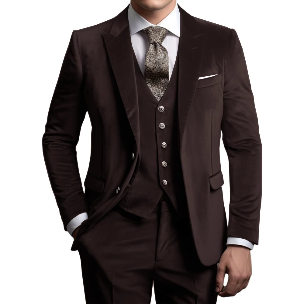 Dark green vVelvet Suit for Men Holiday Party Tuxedo Wedding Groom Jacket Pants Vest 3-piece Set Slim Fit XS-5XL Custom Clothes