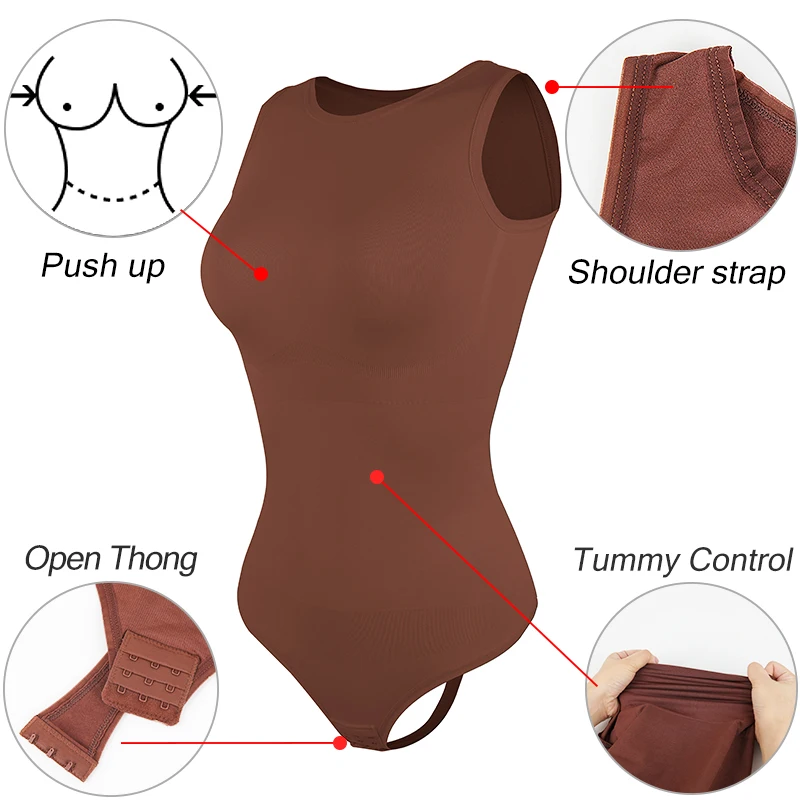 Bodysuits Sexy Sleeveless Crew Neck Shapewear Thong for womens Waist Trainer Tanks Tops Slim Tummy Control Body Shaper 5 Bodysuits Sexy Sleeveless Crew Neck Shapewear Thong for womens Waist Trainer Tanks Tops Slim Tummy Control Body Shaper 5
