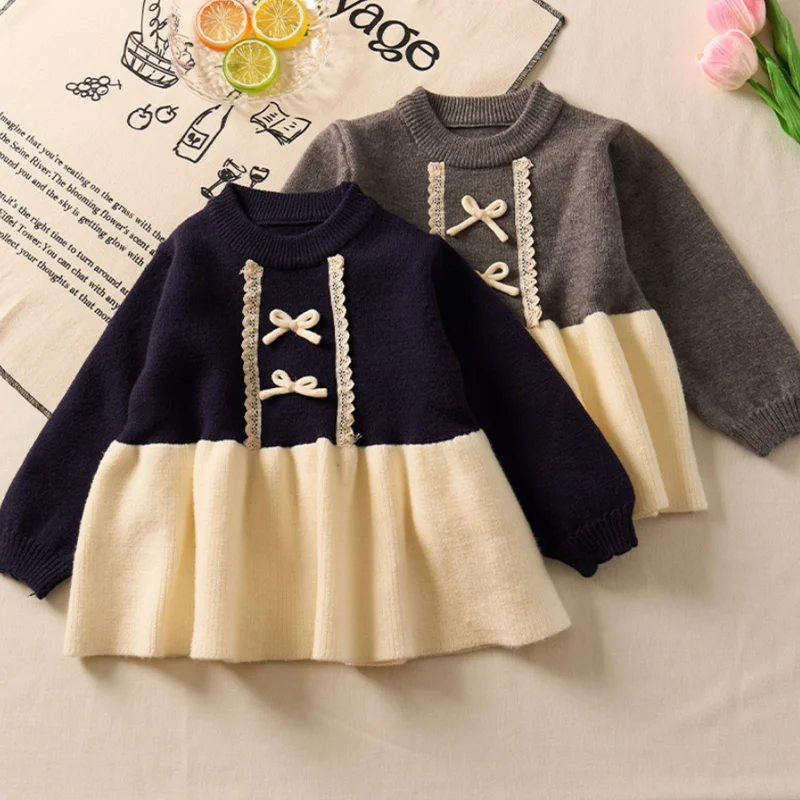 

Girls Cute Sweaters Autumn Winter 2025 Children Woolen Jersey Tops Clothes For Baby Girl Knitted Dress Outerwear Kids Outfits 6Y
