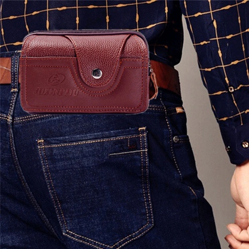 Man Waist Bag PU Leather Men Casual Design Small Waist Bag Fashion Zipper Bum Bag Waist Pack Male Waterproof Phone Pouch