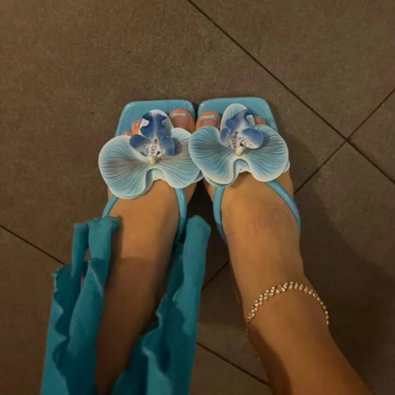 Zwart Vierkant Neus Bloem Decor Slippers Open Neus Schoenen Voor Vrouwen Stiletto Hoge Hakken Sexy Dame Schoenen 2024 Zapatos Para Mujere