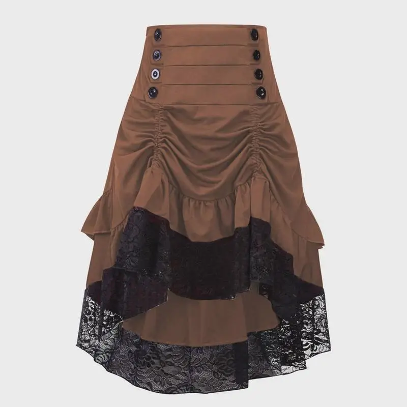 Retro Halloween Gothic Sle Mid-Century Court Lace Dstring Patchwork Midirock Ele No Zipper Design Polyester