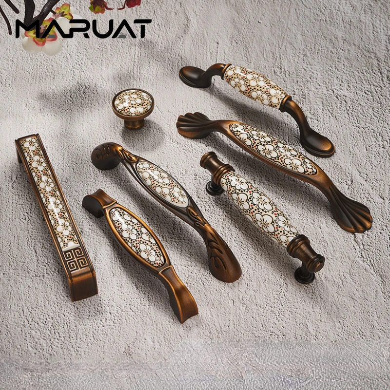 Ceramic Zinc Alloy Handle Brass Zinc Alloy Cupboard Bookcase Wardrobe Cabinet Door Drawer Handle Wardrobe Furniture Handle