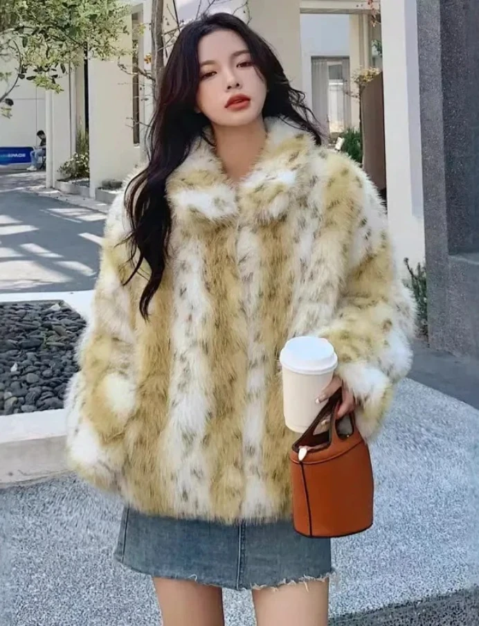 2025 New Autumn Winter Trendy Women's Clothing Faux Fur Coats Leopard Jackets