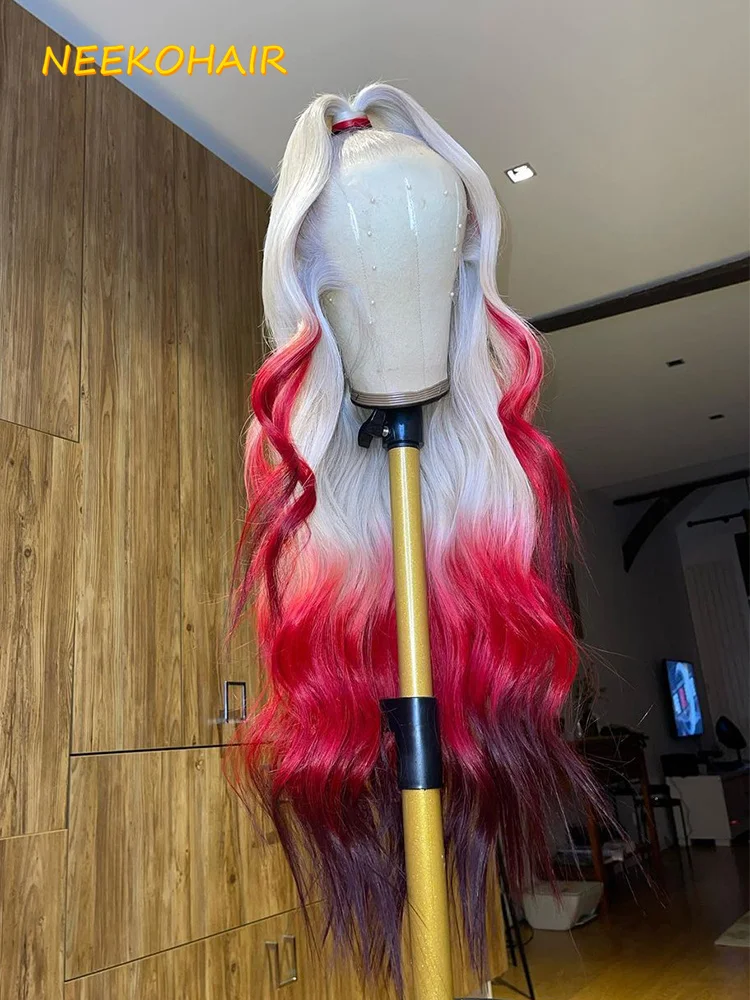 13x4 transparan 613 dan merah Ombre renda Wig depan lurus 13*6 HD renda Frontal atau 4x4 penutupan Wig rambut manusia untuk wanita