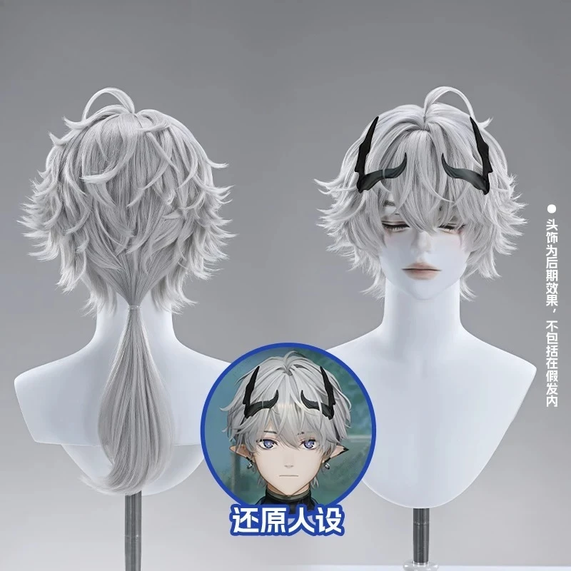 Perruque de cosplay Game Arknights: Endfield Ardashir, perruques synthétiques gris argenté résistantes à la chaleur pour hommes et femmes, festival, carnaval