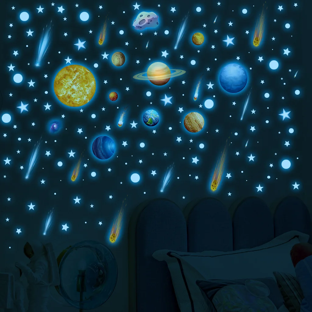 

397Pcs Glow in The Dark Stars Wall Stickers Glowing Stars for Ceiling Luminous Planet Spaceship Wall Decals DIY Kids Room Decor