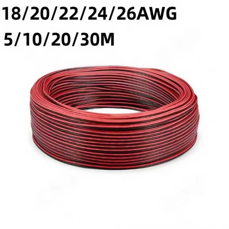 Fil électrique rouge noir à 2 broches, 18 20 22 24 26, câble de bande LED, rallonge en cuivre étamé à 2 cœurs pour éclairage Audio