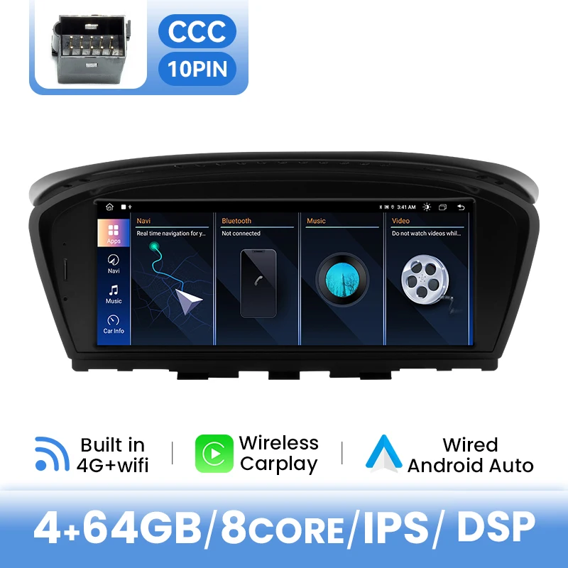 8-core Android 14 draadloze Carplay en Android Auto multimediaspeler voor BMW 5/3 Serie E60 E61 E63 E64 E90 E91 E92 CCC CIC DSP