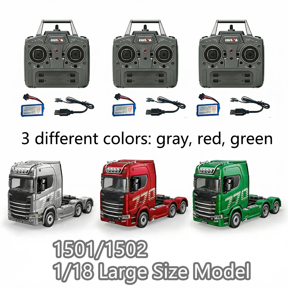 1501 RC Car 770S RC Tractor Truck 1/18 Scale 19CH 2.4G Engineering Truck with Trailer with Light and Sound Toys for Boys Gifts