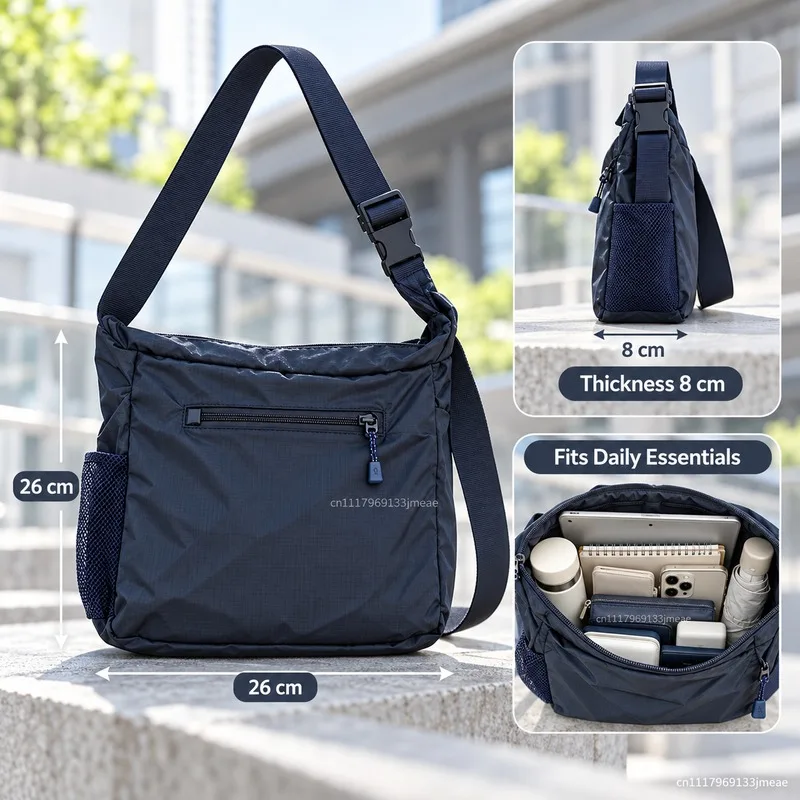 Lightweight Waterproof Nylon Crossbody Bag for Women, Foldable Travel Shoulder Purse, Large Capacity Casual Outdoor Work Commuti