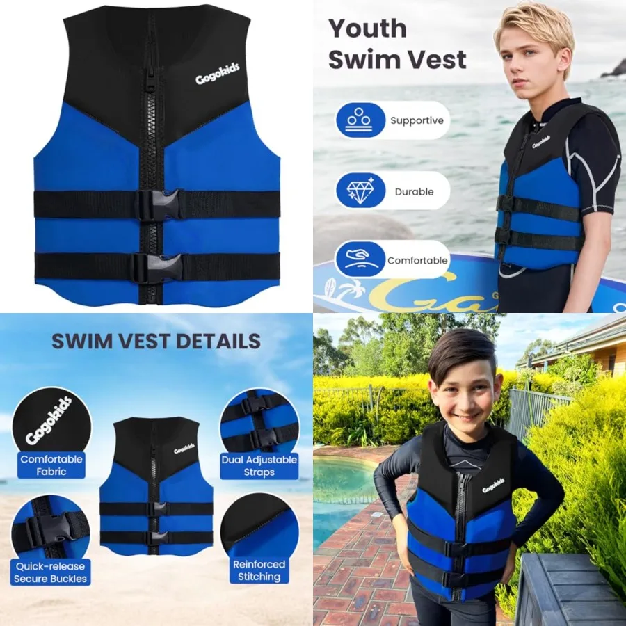 

Youth Swim Vest for Teens Boys Girls 50-90 lbs 75-125 lbs, Soft 3D Fabric Swim Jacket, Lightweight Pool Float Vest with Adjusta