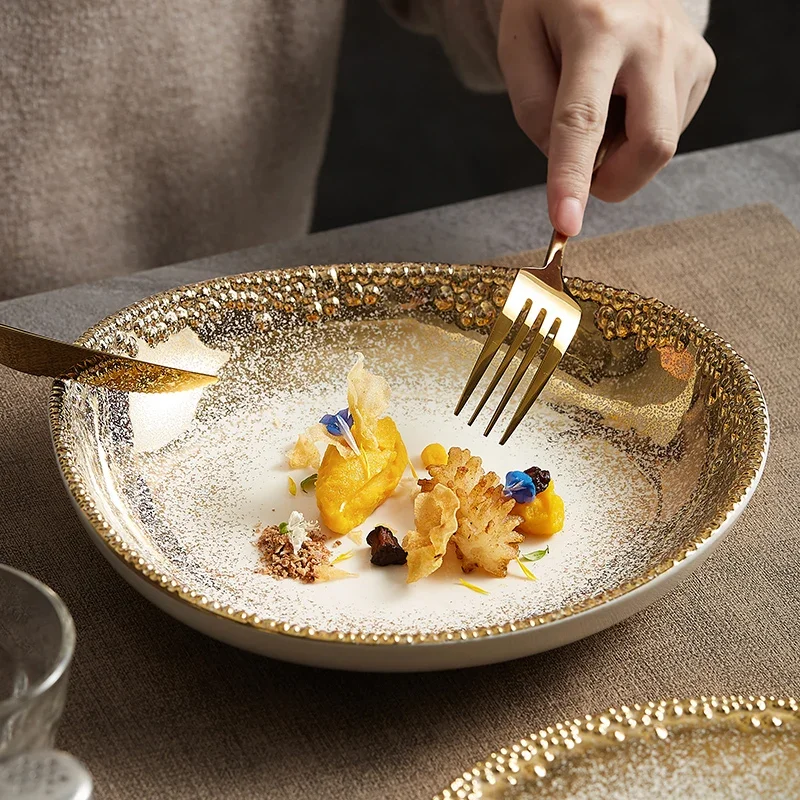 Ceramic Round High-end Restaurant Western Steak Plate Kitchen Fruit Salad Plate Kitchen Dessert Plate with Phnom Penh