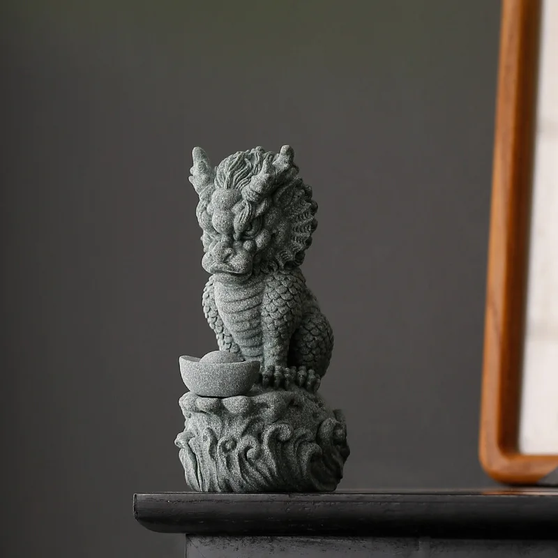 Guardian Beast Zhaocai Apple Persimmon Tea Pet Green Sand Stone National Tidewater God Beast Living Room Table Decoration