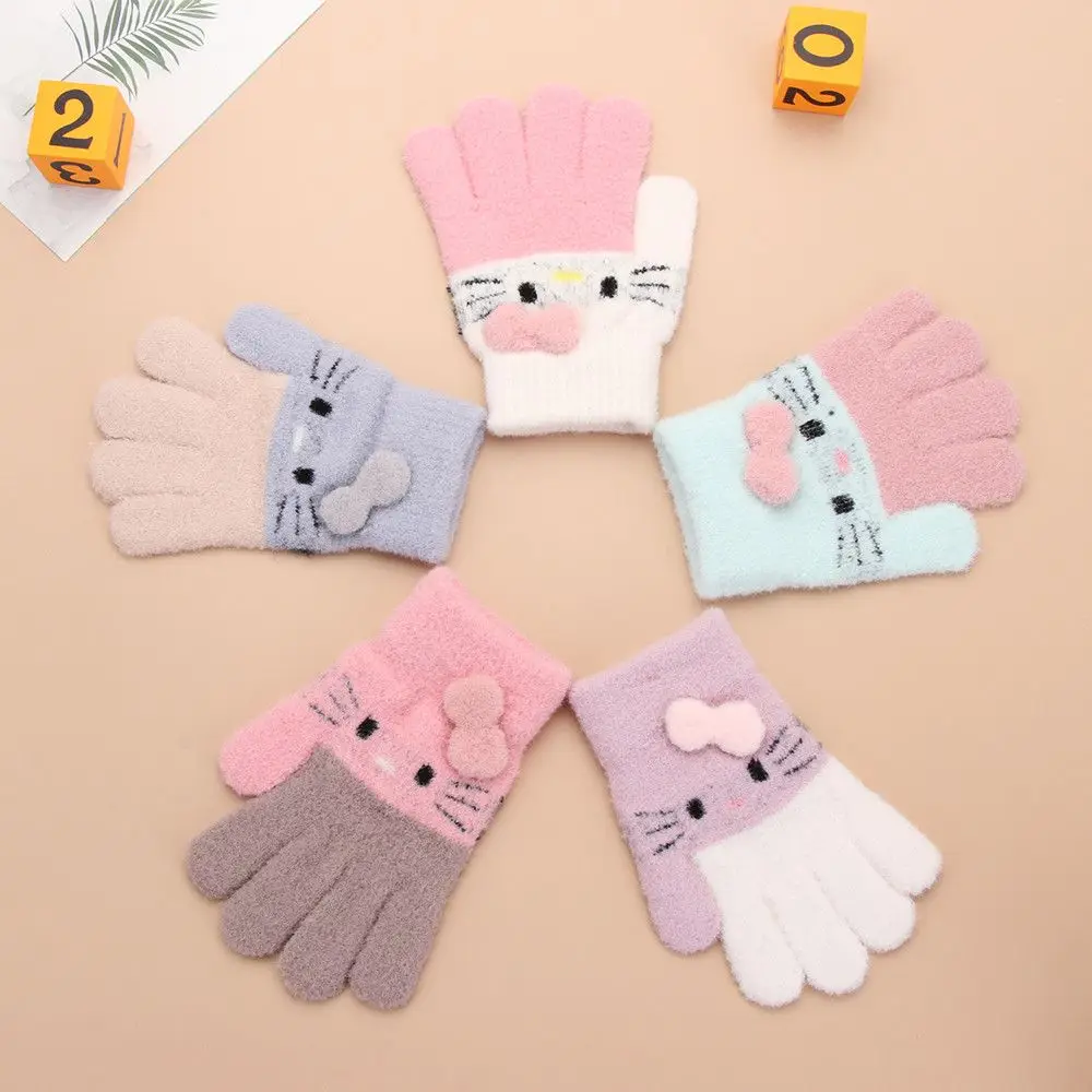 

Boys Girls Soft Winter Warm Full Finger Mittens Knitted Thermal Gloves Children's Gloves Kids Gloves