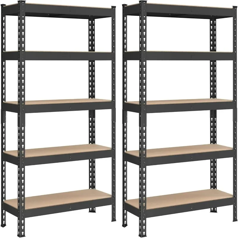 5-Tier Storage Shelves, Set of 2 Garage Storage, Boltless Assembly, Adjustable Shelving Units, Shed Warehouse Basement