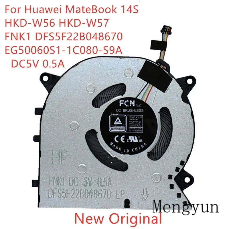 New Original laptop CPU cooling fan for Huawei MateBook 14s HKD-W56 HKD-W57 fnk1 dfs5f22b048670 EG50060S1-1C080-S9A dc5v 0.5A