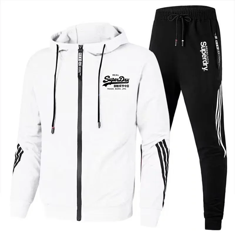 Spring and autumn new men's casual zipper jacket hoodie + trousers two-piece outdoor basketball jogging street suit fitness suit