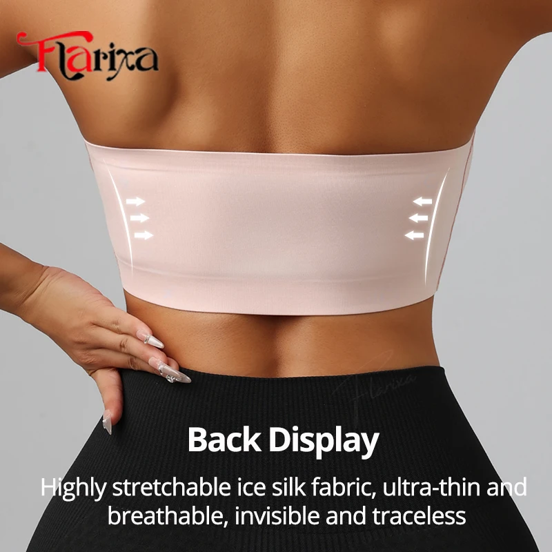 Flarixa Women Front Closure Strapless Bra Chest Wrap Bandeau No Pads Anti Slip Tube Top Smooth Push Up Comfortable Underwear