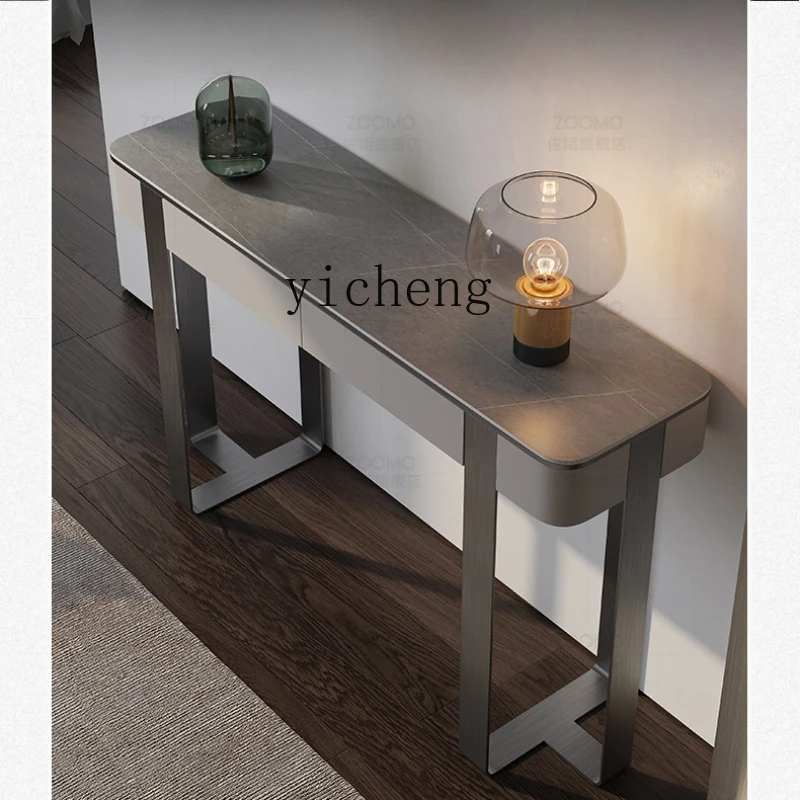 

Tqh Light Luxury Console Tables Extremely Narrow Home Wall Villa High-End Art Stone Plate Entrance Storage Stand