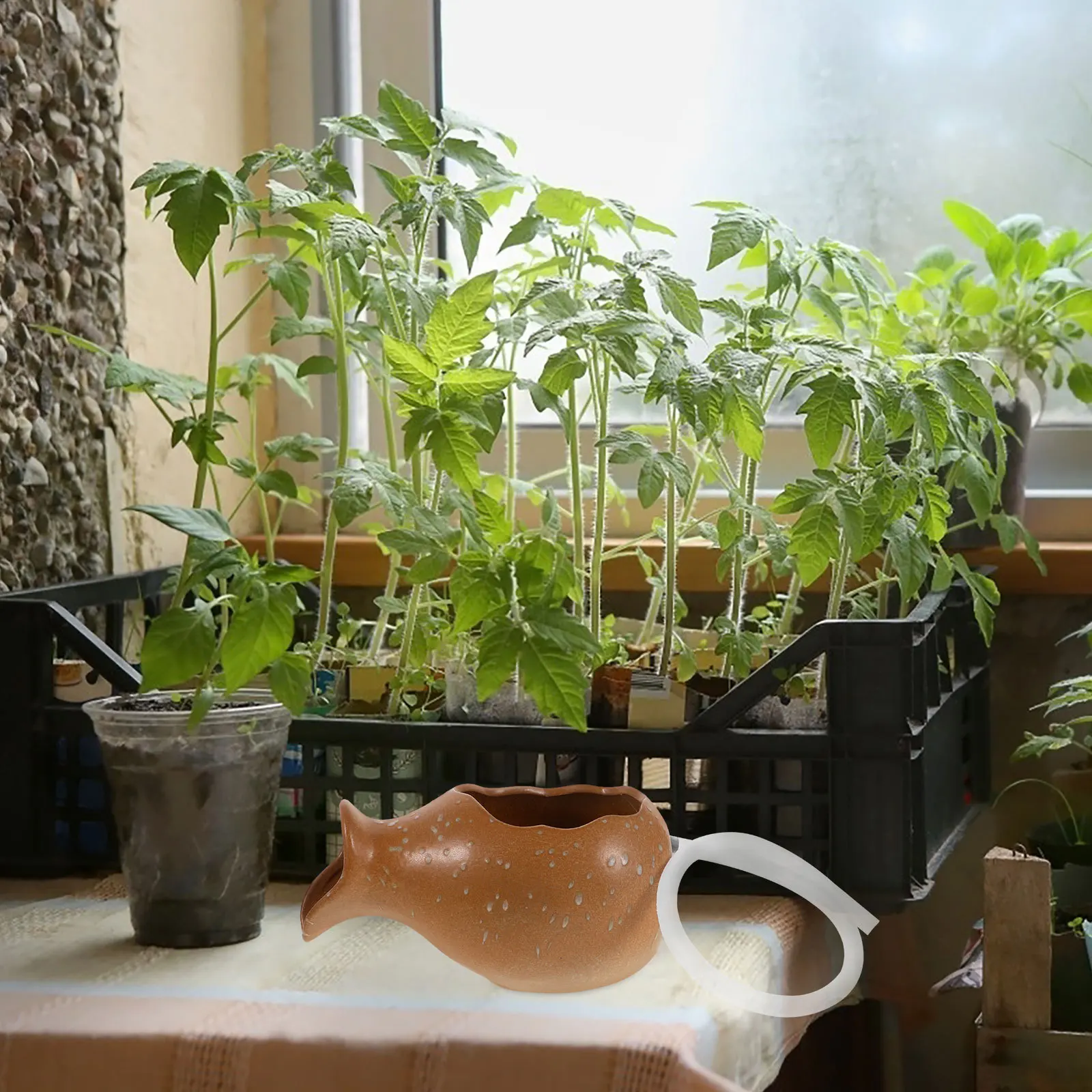 

Ceramic Jar Fountain Spitter Outdoor Water Feature with Flat Base Small Pond Backyard Landscape Aquarium Decoration Piece