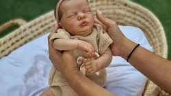 NPK 19inch Reborn Baby Doll Already Painted Finished Sleeping Romy Baby Doll Lifelike Soft Touch 3D Skin Hand-Draw Hair