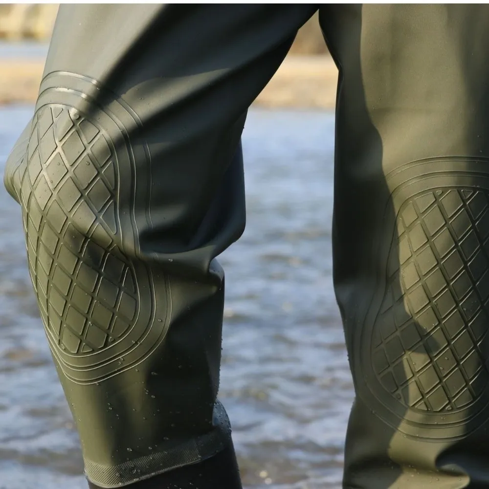 Durable PVC Fishing Suit Waterproof Double Knee Pads Wader Pants Thicken Design Overalls with Boots Hunting Farming view 2