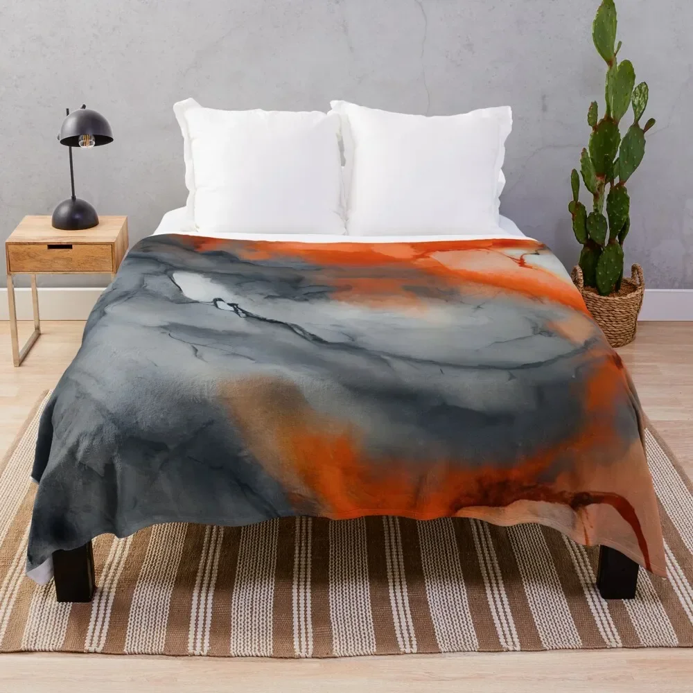 Ethereal Water Muted Grey & Bright Orange Abstract Art Throw Blanket Tourist Furrys anime Blankets