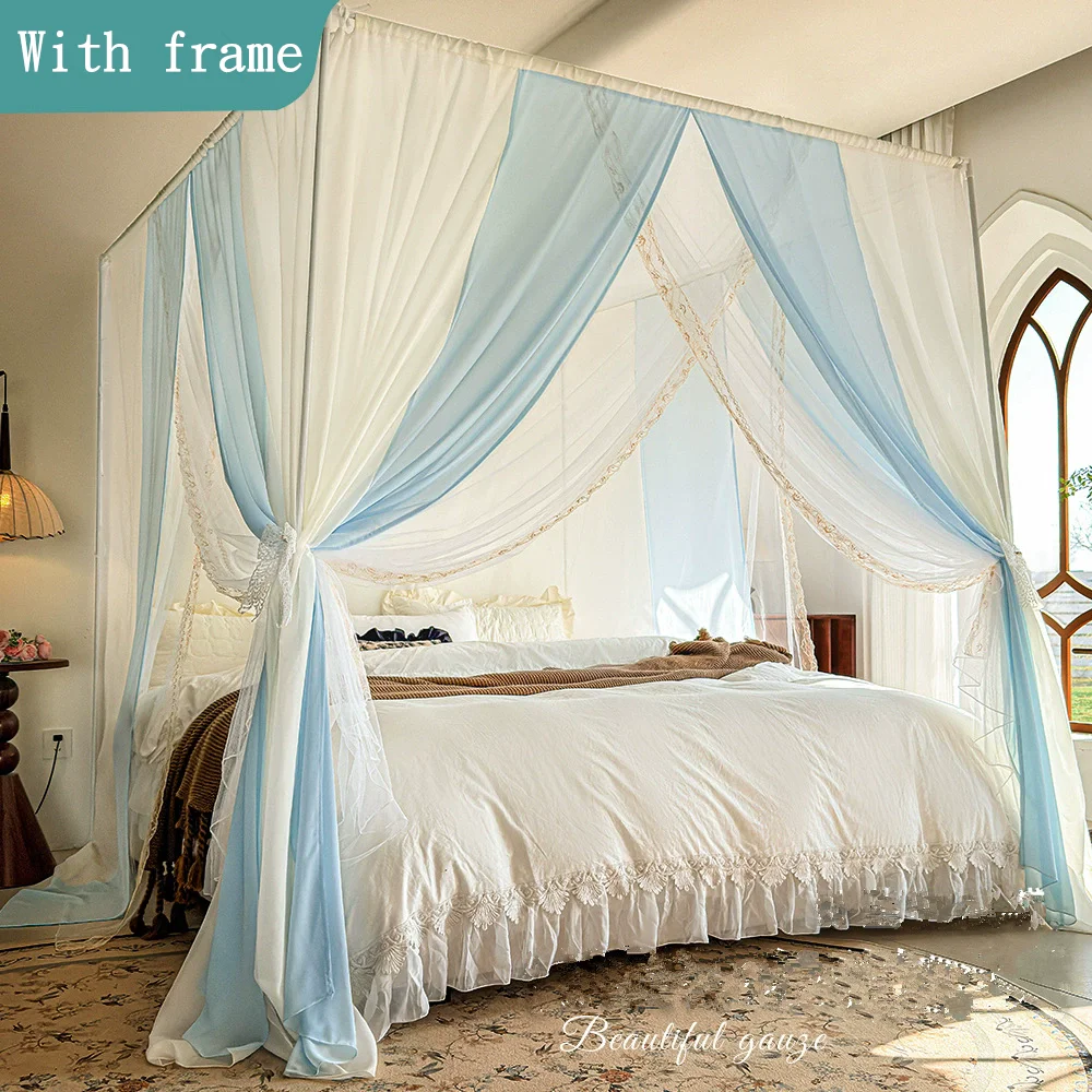 

2026 New Summer 2 Layers Mosquito Net for Home Decor with Bracket Princess Palace Bed Curtain Tent for Girls Room