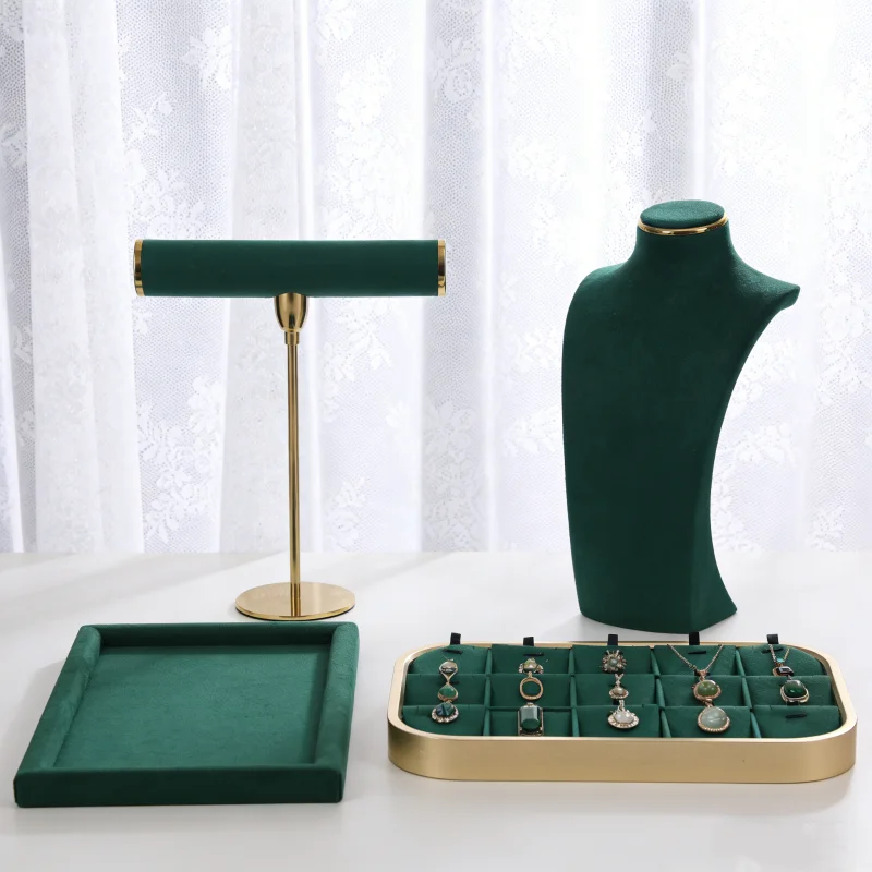 

Профессиональная витрина для украшений из зеленого бархата для магазина, с держателем для браслетов и подставкой для колец, демонстрационный стенд для ювелирных изделий