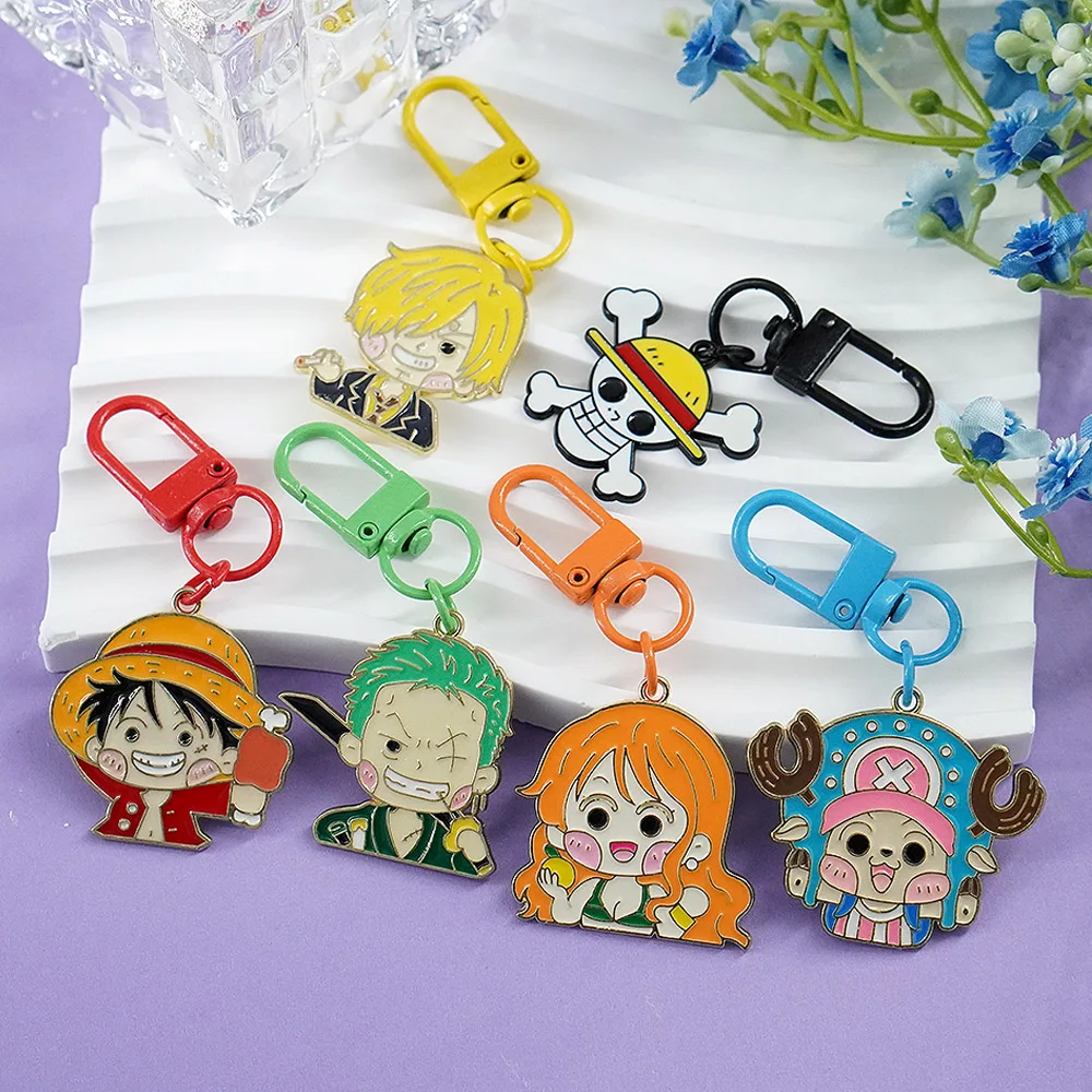 6Pcs One Piece Anime Keychains Luffy Zoro Nami Sanji Chopper Enamel Key Ring Bag Pendant view 5