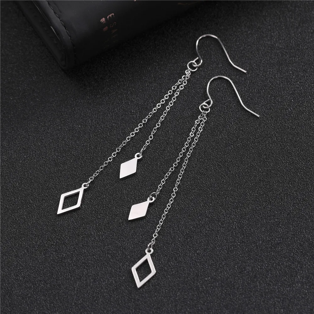 Skyrim Fashion Geometric Tassel Earrings Round Triangle Quadrangle Women Korean Dangle Earring Stainless Steel Jewelry Gift 2024