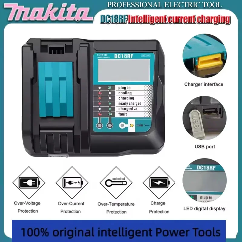 

Makita DC18RF Li-ion Battery Charger 3.5A USB Charging Current 14.4V 18V Compatible with BL1830 Bl1430 DC18RC DC18RA Power Tool
