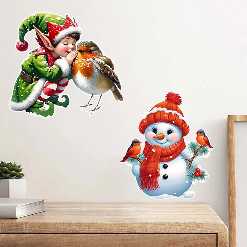 

Christmas Elf & Bird Wall Stickers Bedroom Kids Room Background Decoration Mural Animals Home Festive Decor Decals S194