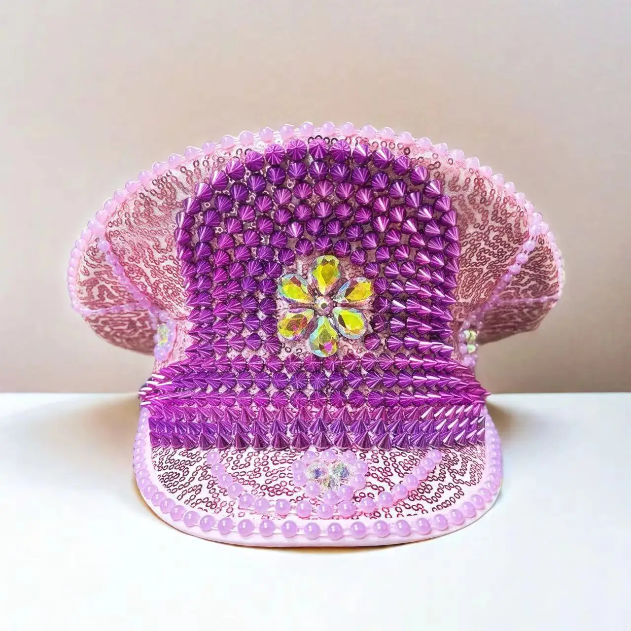 

Steampunk Captain Hat Rhinestone for Carnival, Mardi Gras, Vintage Military Accessories & Cap for Men & Women